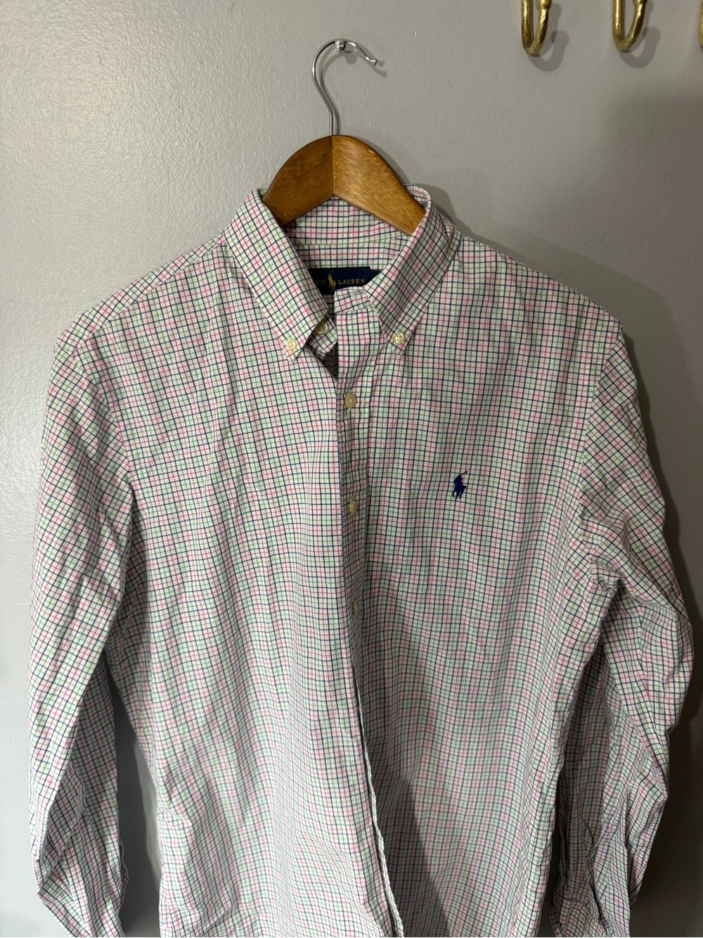 Polo by Ralph Lauren Pink and Green Windowpane Button-Down Shirt